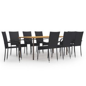 Set de muebles de comedor de jardín 9 piezas ratán PE negro