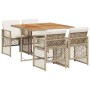 Set comedor de jardín 5 pzas con cojines ratán sintético beige