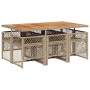 Set comedor de jardín 7 pzas con cojines ratán sintético beige