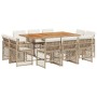 Set comedor de jardín 11 pzas con cojines ratán sintético beige