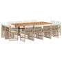 Set comedor de jardín con cojines 13 pzas ratán sintético beige