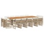 Set comedor de jardín con cojines 15 pzas ratán sintético beige