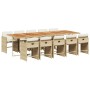 Set comedor de jardín 11 pzas con cojines ratán sintético beige