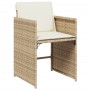 Set comedor de jardín 11 pzas con cojines ratán sintético beige