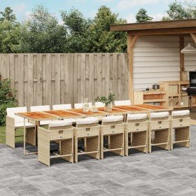 Set comedor de jardín con cojines 13 pzas ratán sintético beige en Conjuntos de jardín | Comprar online en Foro24