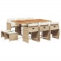 Set comedor de jardín 11 pzas con cojines ratán sintético beige