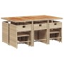 Set comedor de jardín 11 pzas con cojines ratán sintético beige