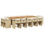 Set comedor de jardín con cojines 15 pzas ratán sintético beige