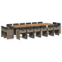 Set comedor de jardín 17 pzas y cojines ratán sintético gris