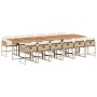 Set comedor de jardín con cojines 13 pzas ratán sintético beige