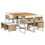 Set comedor de jardín 9 pzas con cojines ratán sintético beige