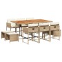 Set comedor de jardín 11 pzas con cojines ratán sintético beige