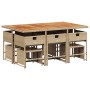 Set comedor de jardín 11 pzas con cojines ratán sintético beige