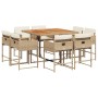 Set comedor de jardín 9 pzas con cojines ratán sintético beige