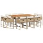 Set comedor de jardín 11 pzas con cojines ratán sintético beige