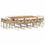 Set comedor de jardín con cojines 13 pzas ratán sintético beige