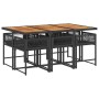 Set de comedor de jardín 7 pzas y cojines ratán sintético negro