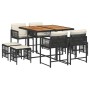 Set de comedor de jardín 9 pzas y cojines ratán sintético negro