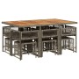 Set de comedor de jardín 11 pzas y cojines ratán sintético gris