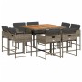 Set comedor jardín 9 pzas y cojines ratán sintético gris