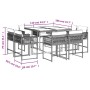 Set comedor jardín 9 pzas y cojines ratán sintético gris