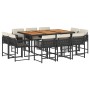 Set de comedor jardín 11 pzas con cojines ratán sintético negro