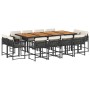 Set comedor de jardín con cojines 13 pzas ratán sintético negro
