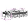 Set comedor de jardín con cojines 13 pzas ratán sintético negro