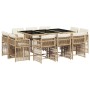 Set comedor de jardín 11 pzas con cojines ratán sintético beige