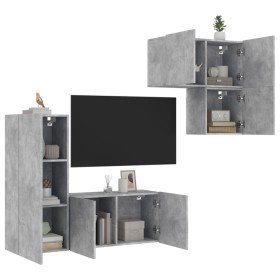 Muebles de TV de pared 4 pzas madera ingeniería gris hormigón en Muebles TV | Comprar online en Foro24