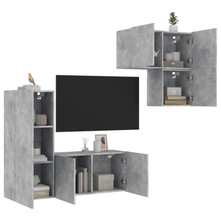 Muebles de TV de pared 4 pzas madera ingeniería gris hormigón