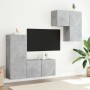 Muebles de TV de pared 4 pzas madera ingeniería gris hormigón