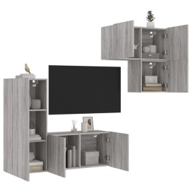 Muebles de TV de pared 4 pzas madera de ingeniería gris Sonoma