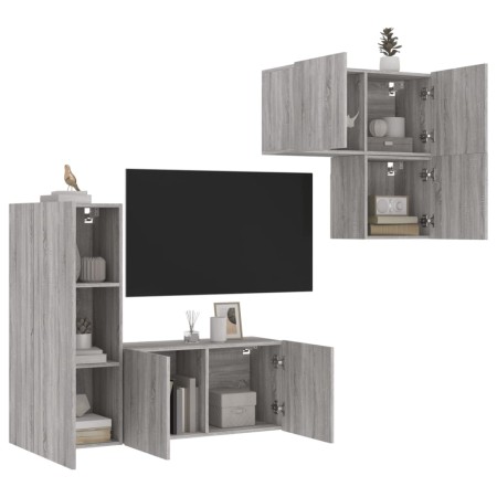 Muebles de TV de pared 4 pzas madera de ingeniería gris Sonoma