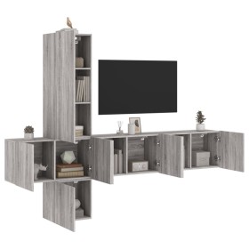 Muebles de TV de pared 5 pzas madera de ingeniería gris Sonoma