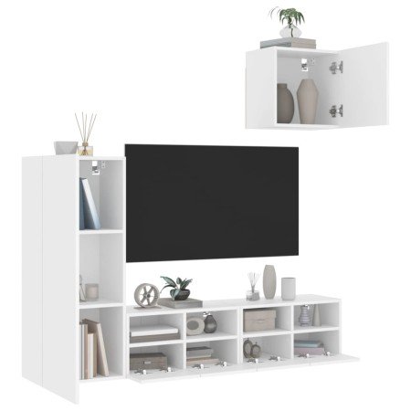 Muebles de TV de pared 4 piezas madera de ingeniería blanco en Muebles TV | Comprar online en Foro24