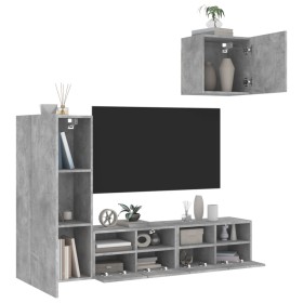 Muebles de TV de pared 4 pzas madera ingeniería gris hormigón