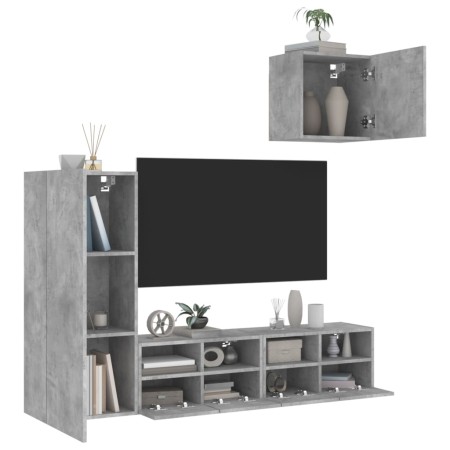 Muebles de TV de pared 4 pzas madera ingeniería gris hormigón