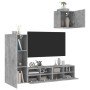 Muebles de TV de pared 4 pzas madera ingeniería gris hormigón