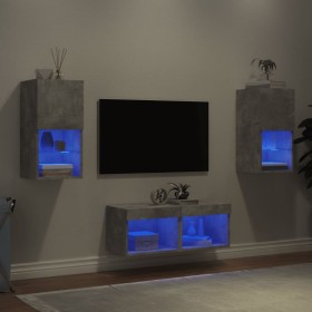 Muebles de TV de pared con luces LED 4 piezas gris hormigón