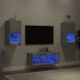 Muebles de TV de pared con luces LED 4 piezas gris hormigón