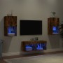 Muebles de TV de pared con luces LED 4 piezas roble ahumado