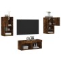 Muebles de TV de pared con luces LED 4 piezas roble ahumado