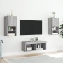 Muebles de TV de pared con luces LED 4 piezas gris Sonoma