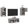 Muebles de TV de pared con luces LED 4 piezas gris Sonoma