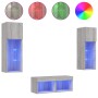 Muebles de TV de pared con luces LED 4 piezas gris Sonoma