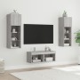 Muebles de TV de pared con luces LED 4 piezas gris Sonoma