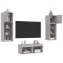 Muebles de TV de pared con luces LED 4 piezas gris Sonoma