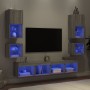 Muebles TV pared con LED 8 pzas madera ingeniería gris Sonoma