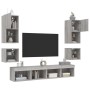 Muebles TV pared con LED 8 pzas madera ingeniería gris Sonoma
